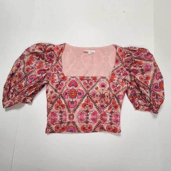 Olivaceous Floral Crop Top Size Small Balloon Sleeve Romantic Feminine Pink - Picture 5 of 11